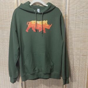 EUC Jerzees Nublend Rhino Hoodie - Olive Green/Orange - Men's Large